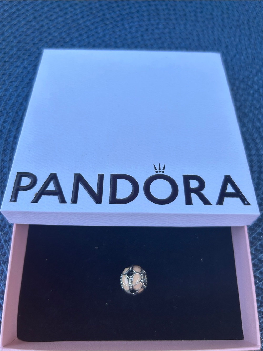 Pandora Silver Charm with Light Pink Enamel Petal Design